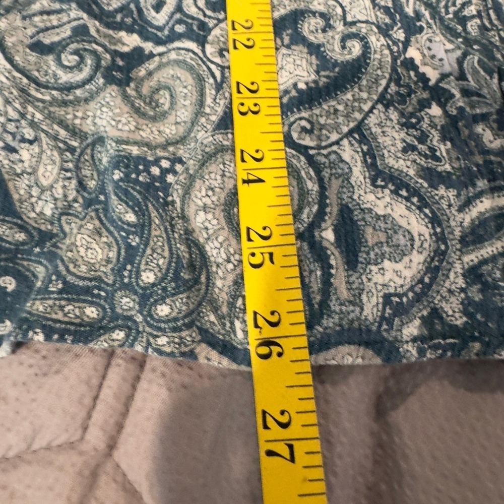 CATO XL Paisley Boho Blouse Blue Teal Lace Inset Flared Sleeve Rayon Top - Picture 11 of 11